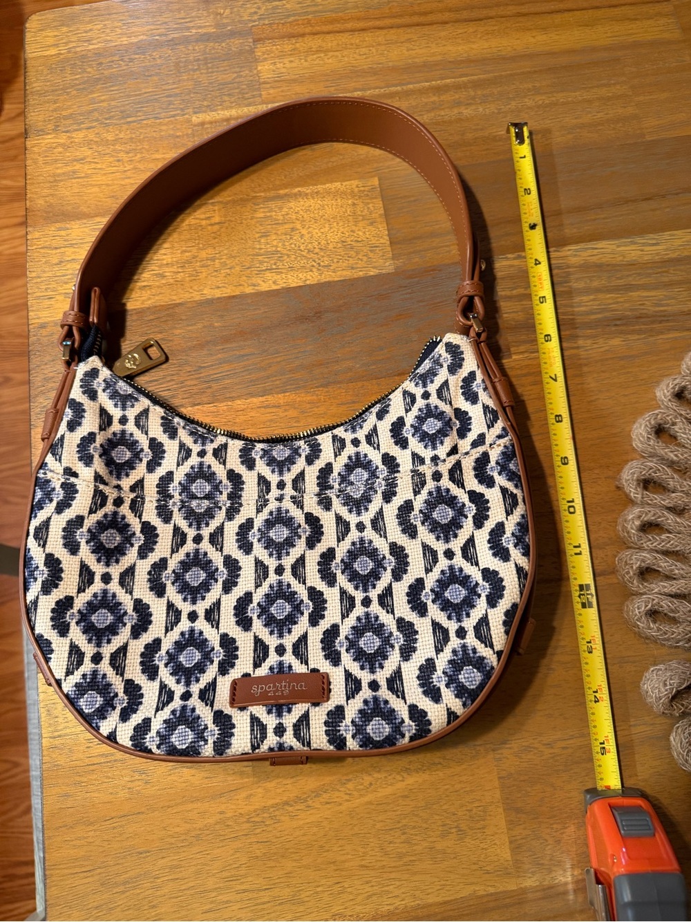 Spartina 449 Navy & Cream Geometric Jacquard Shoulder Bag and Pouch